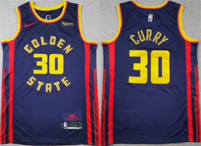 Mens Golden State Warriors #30 Stephen Curry Navy 2024-25 City Edition Stitched Basketball Jersey->->NBA Jersey